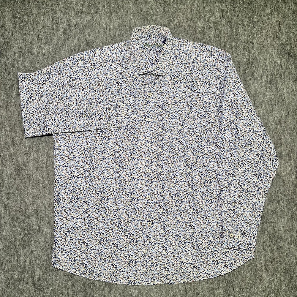 Alan Flusser Multicolor Floral Button Up Shirt Men XL Vibrant Colorful Flowers
